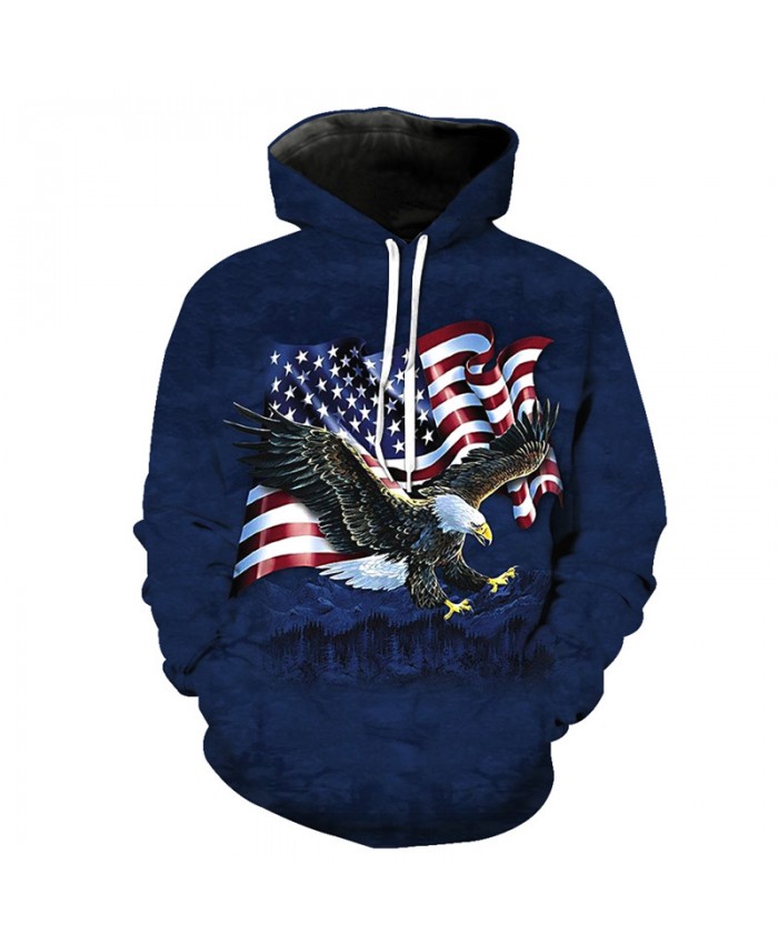 Flying Flag Eagle Fashion Blue Hooded Sweatshirt Fall Pullover Casual Hoodie Autumn Tracksuit Pullover Hooded Sweatshirt