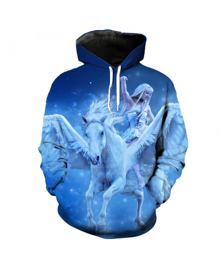 Flying White Horse Fashion Hooded Sweatshirt Neutral Pullovers Casual Hoodie Autumn Tracksuit Pullover Hooded Sweatshirt