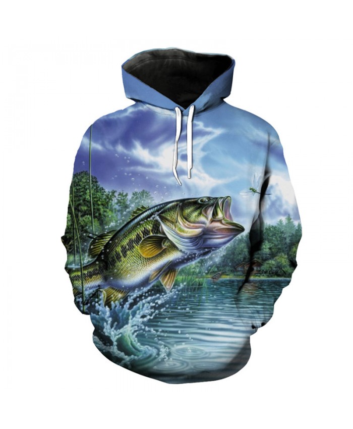 Flying fish eat dragonfly print 3D hooded sweatshirt Fashion pullover Men Women Casual Pullover Sportswear