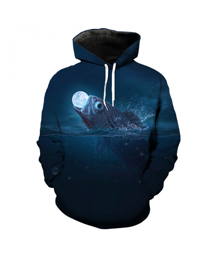 Fun fish swallow moon 3d hooded sweatshirt fashion pullover Men Women Casual Pullover Sportswear