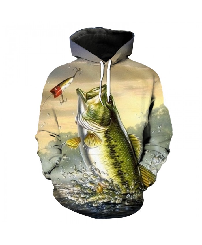 Fun flying eat hook fish print fashion 3D hooded sweatshirt pullover Men Women Casual Pullover Sportswear