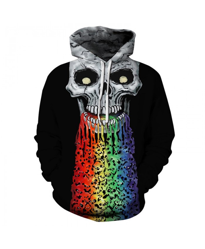 Fun jet rainbow skull print hip hop streetwear fashion hooded sweatshirt