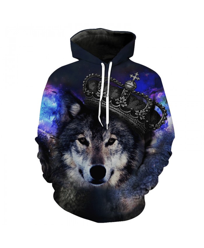 Funny Crown Wolf Fashion Hoodie Galaxy Wanderer Pullover Fall Sweatshirt