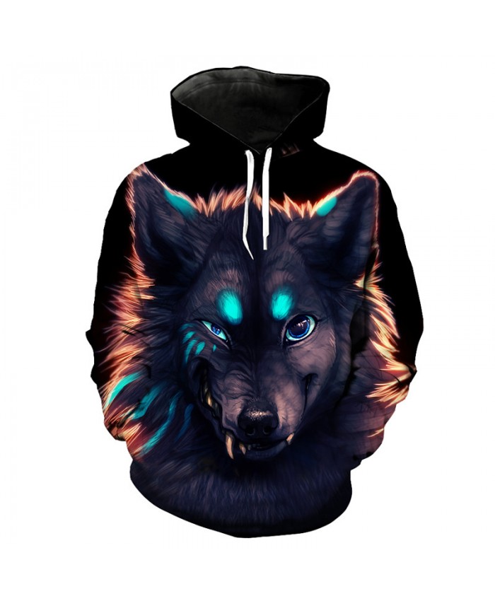 Funny Wolf Print Street Hooded Pullover Fashion Men Women Sportswear Men Women Casual Pullover Sportswear