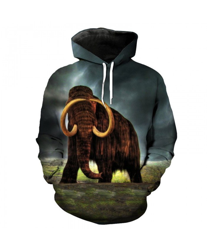 Furious Mammoth Print Fashion Neutral Hooded Sweatshirt Sportswear