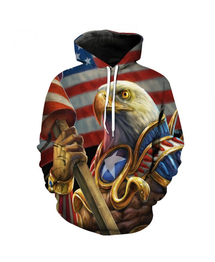 Galactic Warrior Eagle American Flag Print Men's Fashion Hooded Sweatshirt Casual Hoodie Autumn Tracksuit Pullover Hooded Sweatshirt