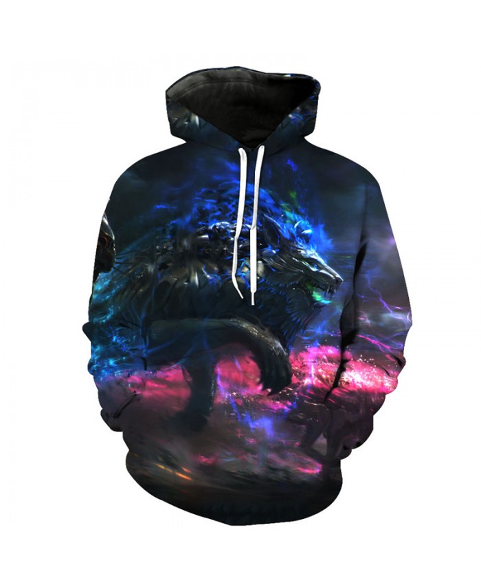 Cool anime cartoon double wolf bite print fashion men's hooded ...