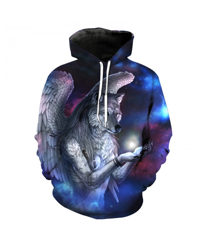 Grey Wolf Print Blue Hoodie Pullover Cool Hooded Sweatshirts Men Women ...