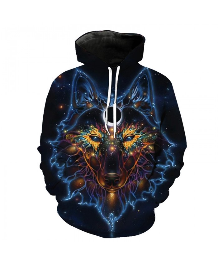Galaxy Wolf Face Print Fashion Hoodie Cool Pullover Men Women Casual Pullover Sportswear