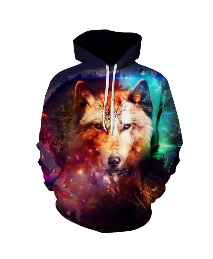 Galaxy Wolf Printing Hooded Sweatshirts Men Women Casual Pullover Sportswear