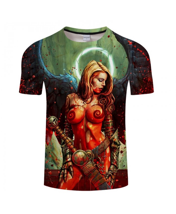 Girl Holding Sword Anime Game 3D Print tshirt Men tshirt Summer Casual Quick Dry Short Sleeve Male O-neck Drop Ship
