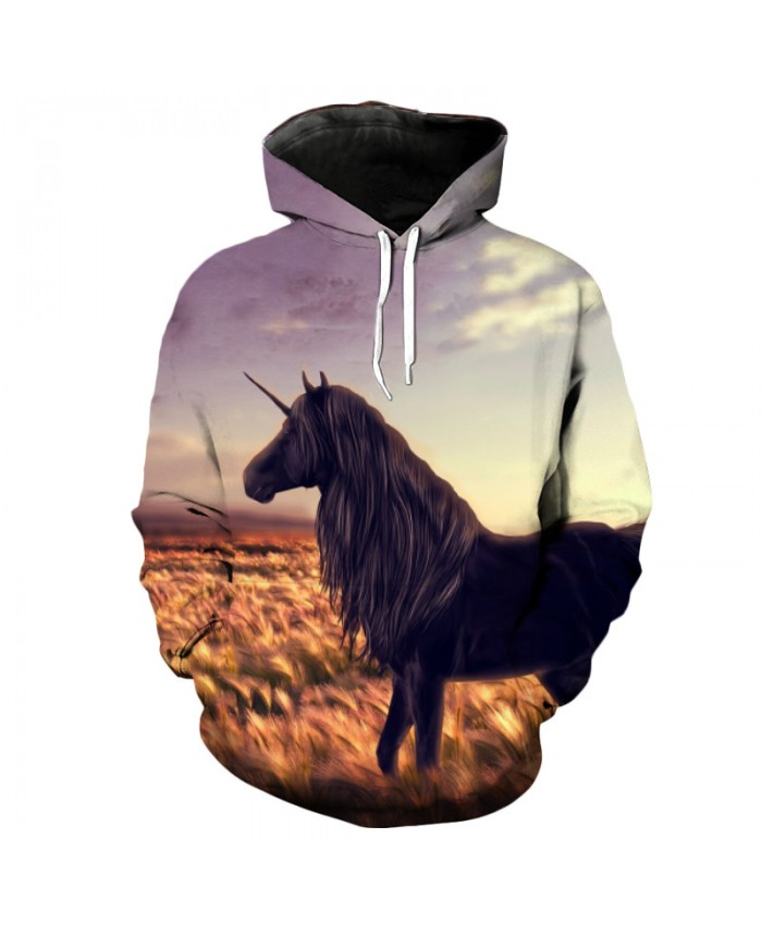 Golden Wheat Field Unicorn Hoodie Leisure Pullover Casual Hoodie Autumn Tracksuit Pullover Hooded Sweatshirt