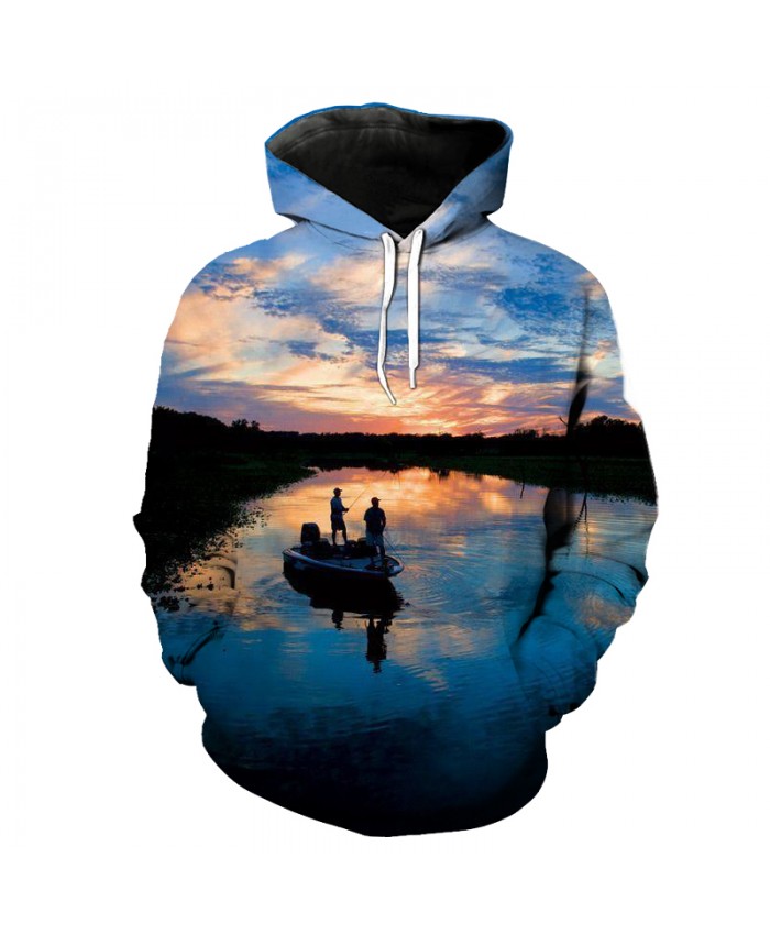 Good Friend at dusk Capture Fish Fun Print Casual 3D Hooded Sweatshirt Pullovers Men Women Casual Pullover Sportswear