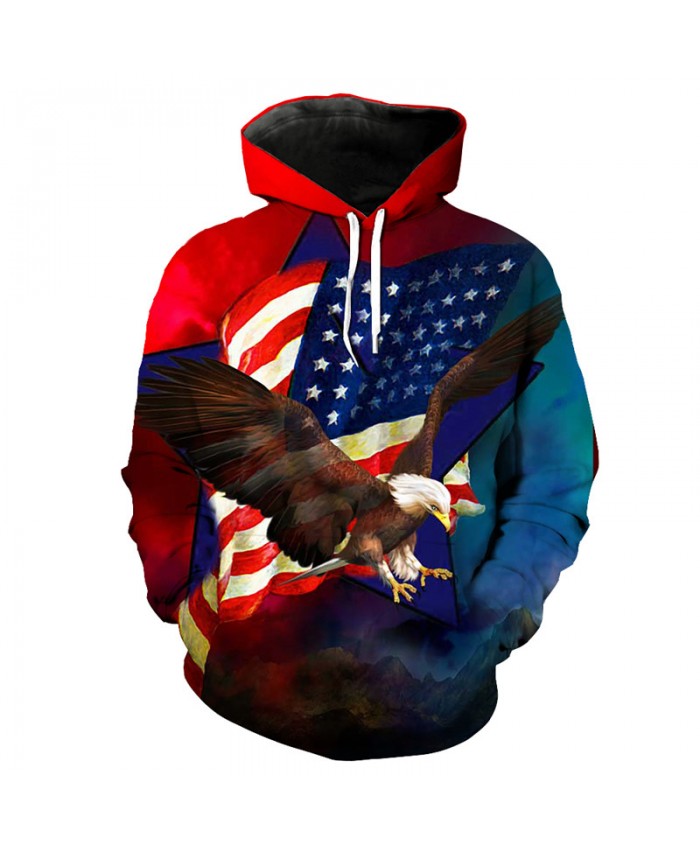 Graffiti American Flag Printed Eagle Fashion Hooded Pullover Casual Hoodie Autumn Tracksuit Pullover Hooded Sweatshirt