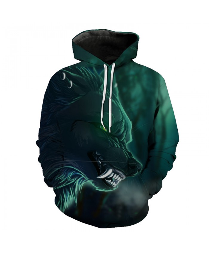 Green Long Tooth Wolf Hooded Sweatshirt Neutral Hoodies Men Women Casual Pullover Sportswear