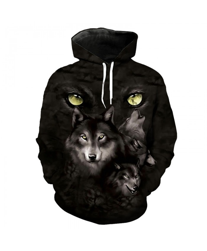 Green Pupil Many Wolf Print Fashion Hooded Sweatshirt Street Hip Hop Sportwear Men Women Casual Pullover Sportswear