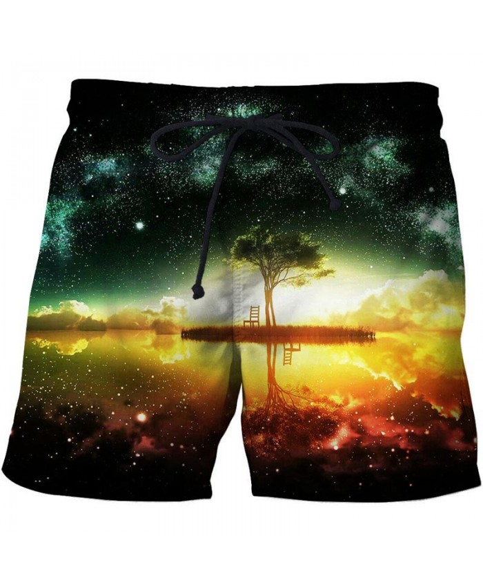 Green Star Sea 3D Print Men Shorts Casual Cool Men Elastic Waist Stone Printed Beach Shorts Male Fitness Shorts