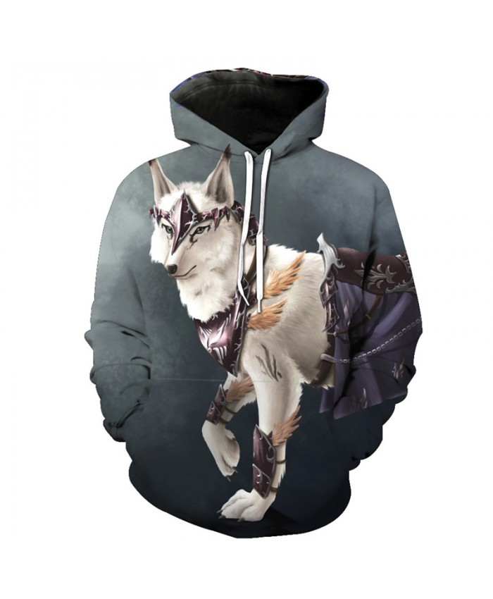 Grey Casual Hoodie Voodoo Wolf Print Fashion Pullover Men Women Casual Pullover Sportswear