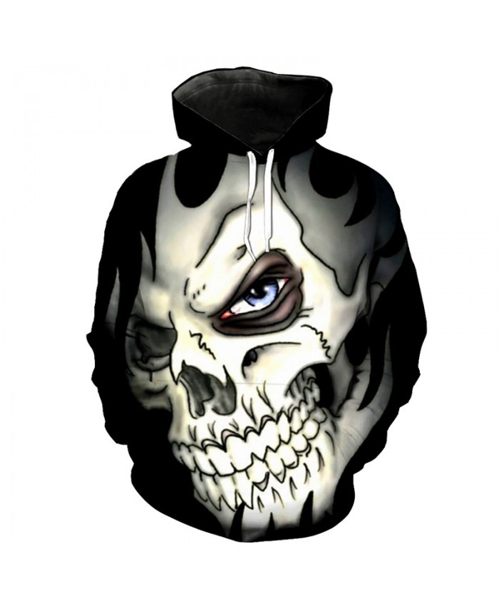 Halloween Style White Skull Print Fashion Hooded Sweatshirt Latest Cool Streetwear Pullover Tracksuit Pullover Hooded Sweatshirt