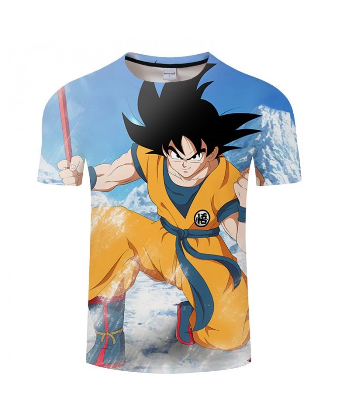 Hand Holding Wooden Stick Cartoon Goku Dragon Ball 3D Print Men tshirt Anime 2021 Casual Short Sleeve Male Drop Ship