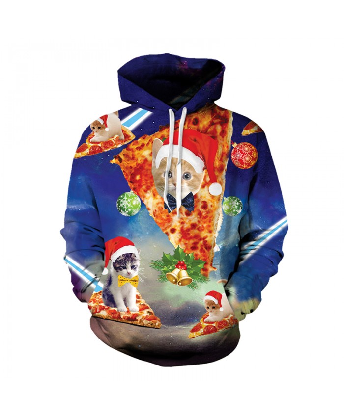 Hip Hop Unisex Sweatshirt 3D Print Christmas Hoodie Cute Kitten Cat With Christmas Hat Outerwear Tops Dropship