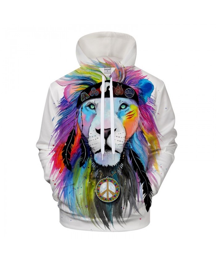 Hippy lion by Pixie cold Art 3D Animal Hoodies Sweatshirts Men Women Hooded Pullover Plus Size Autumn Tracksuits