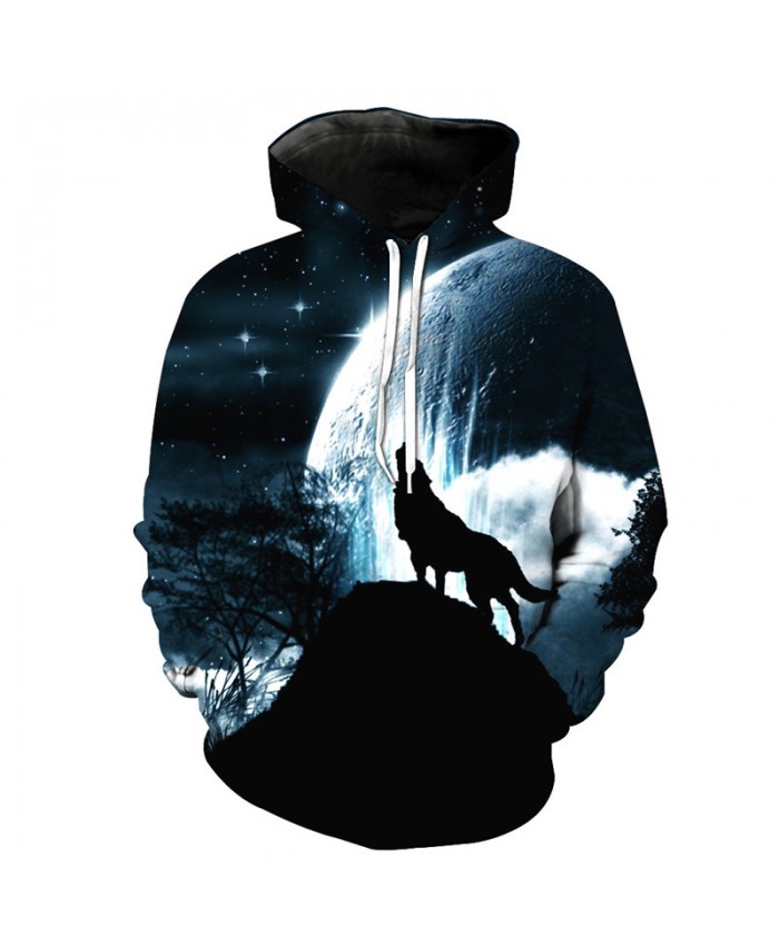 Howling Under the month Wolf Cool Fashion Hooded Sweatshirt Autumn Pullover Men Women Casual Pullover Sportswear