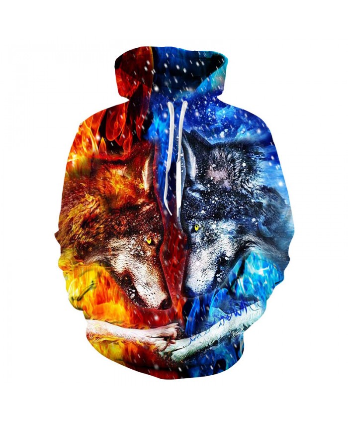 Ice Fire Wolf Hoodies 3D Men Women Sweatshirts Fashion Pullover Autumn Tracksuits Harajuku Hoodies Casual Animal Dropship