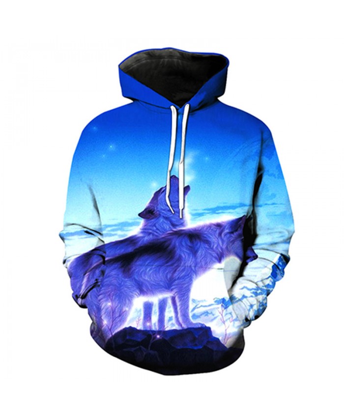 Iceland Howling Wolf Print Casual Pullover Tracksuit Pullover Hooded Sweatshirt