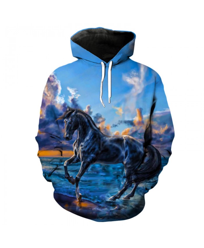 Ink Painted Beach Horse Fashion Hoodie Men's sweatshirt Casual Hoodie Autumn Tracksuit Pullover Hooded Sweatshirt
