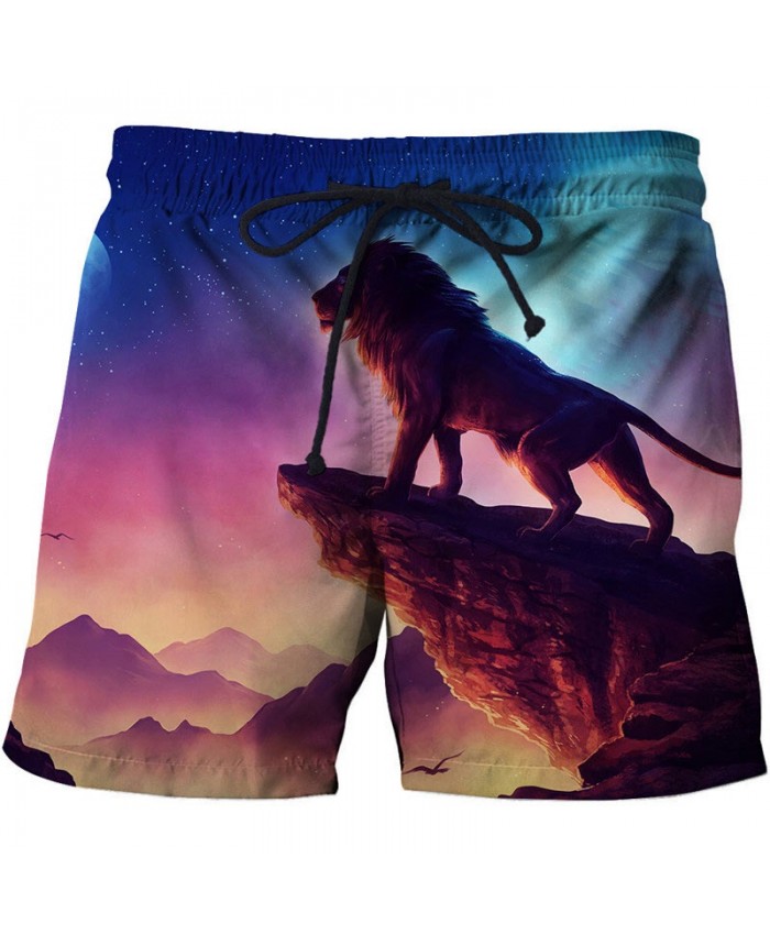 Lion Looks Into The Distance 3D Printed Board Shorts Elastic Waist Beach Shorts Summer Male Clothing Short Trousers Drop Ship