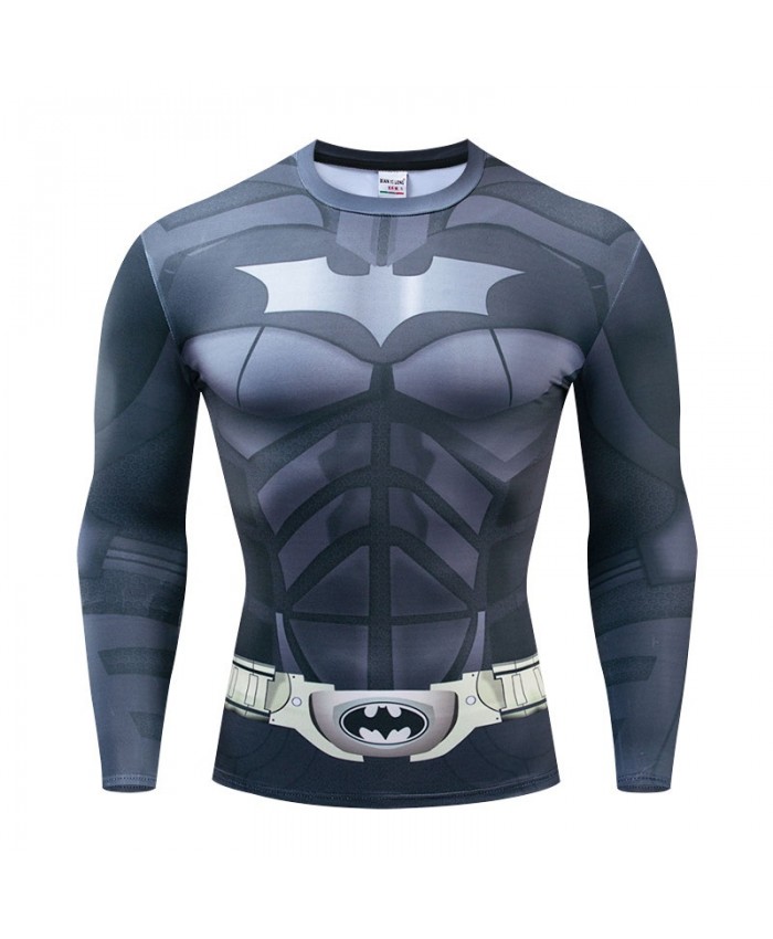 Long Sleeve Men Marvel Batman Fitness Compression Bodybuilding Tops Long Sleeve Tee The Avengers 4 Brand Fashion Round Neck
