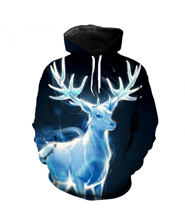 Luminous Reindeer Print Fun 3D Hooded Pullover Fashion Sweatshirts