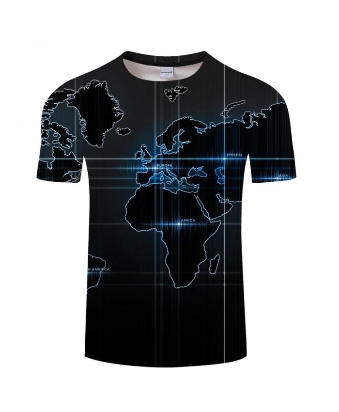 Map 3D Print Men tshirt Mens Shirt Casual Summer Short Sleeve Male tshirt Brand Men Round Neck Black Background