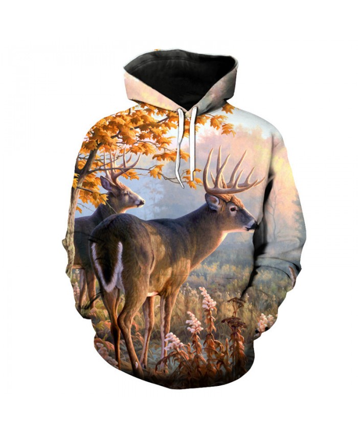 Maple Leaf Deer Print 3D Hooded Pullover Fashion Men Women Sweatshirt