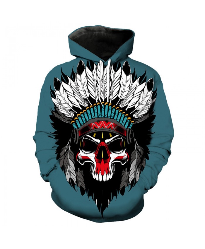 Men's 3D Hoodie Green pullover indian skull print fashion hooded sweatshirt Tracksuit Pullover Hooded Sweatshirt