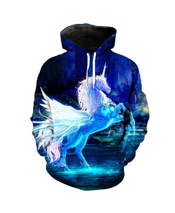 Men's Day Horse Unicorn Printing Fashion Hooded Sweatshirt Pullover Casual Hoodie Autumn Tracksuit Pullover Hooded Sweatshirt