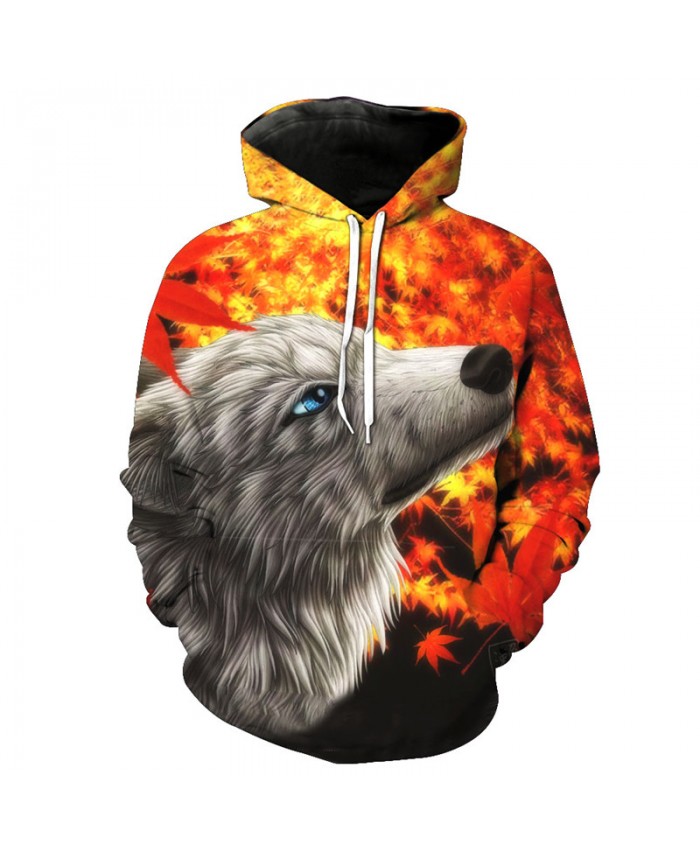 Men's Hoodies Maple Leaf White Wolf Fashion Hooded Sweatshirt Hoodies Tracksuit Pullover Hooded Sweatshirt