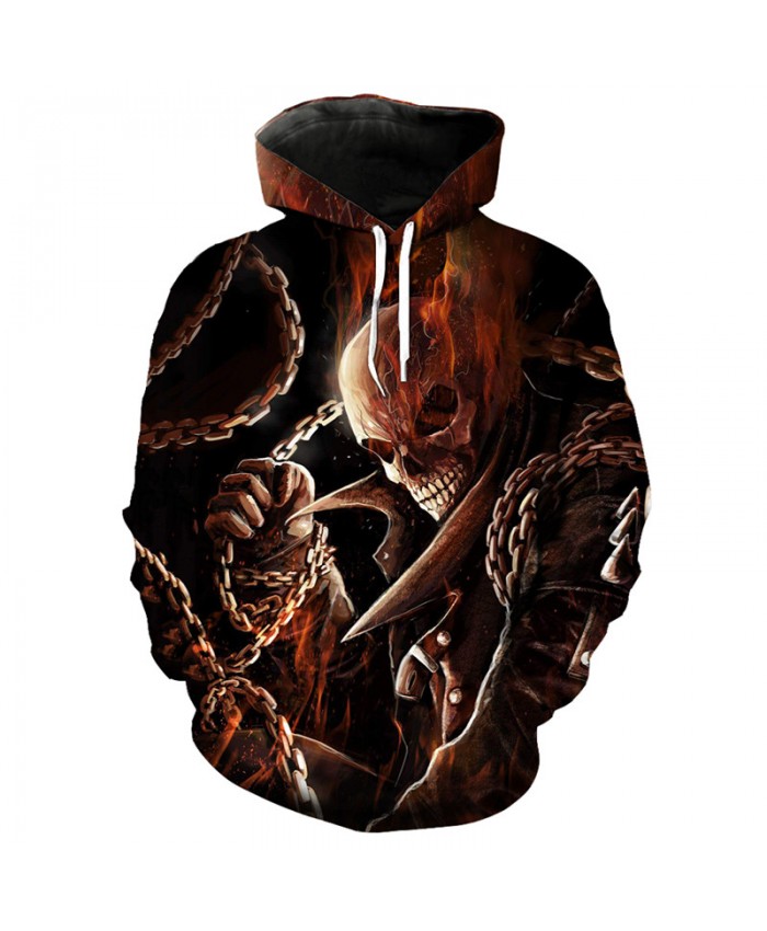 Metal chain skull printed fashion hooded sweatshirt casual pullover Tracksuit Pullover Hooded Sweatshirt