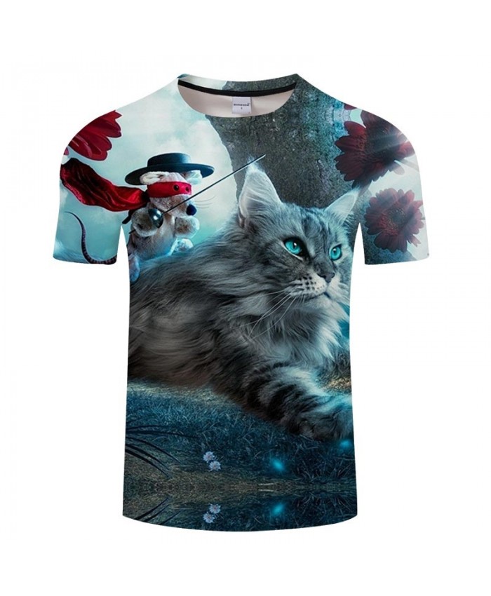 Mouse Holding Sword Cat 3D Printed Men tshirt Crossfit Shirt Casual Summer Short Sleeve Male tshirt Brand Men O-neck