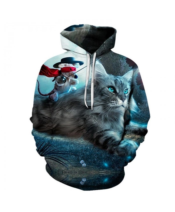 Mouse Holding Sword Cat 3D Printed Mens Pullover Sweatshirt Pullover Casual Hoodie Men Fashion Hoodie Streetwear