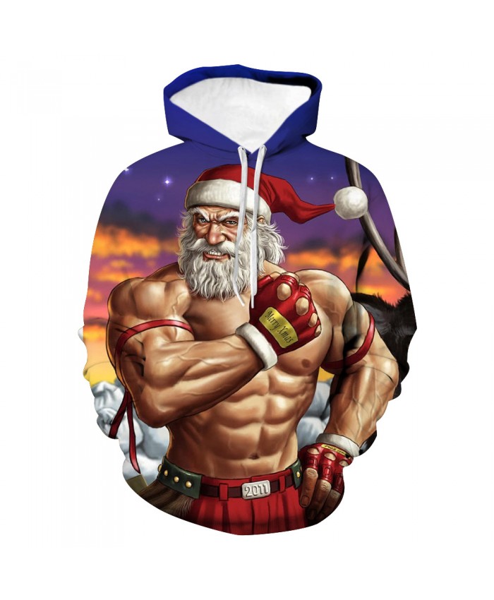 Muscular male santa claus Christmas Day 3D Printed Hoodie Hooded Sweatshirts Merry Christmas Pullover Hoodies