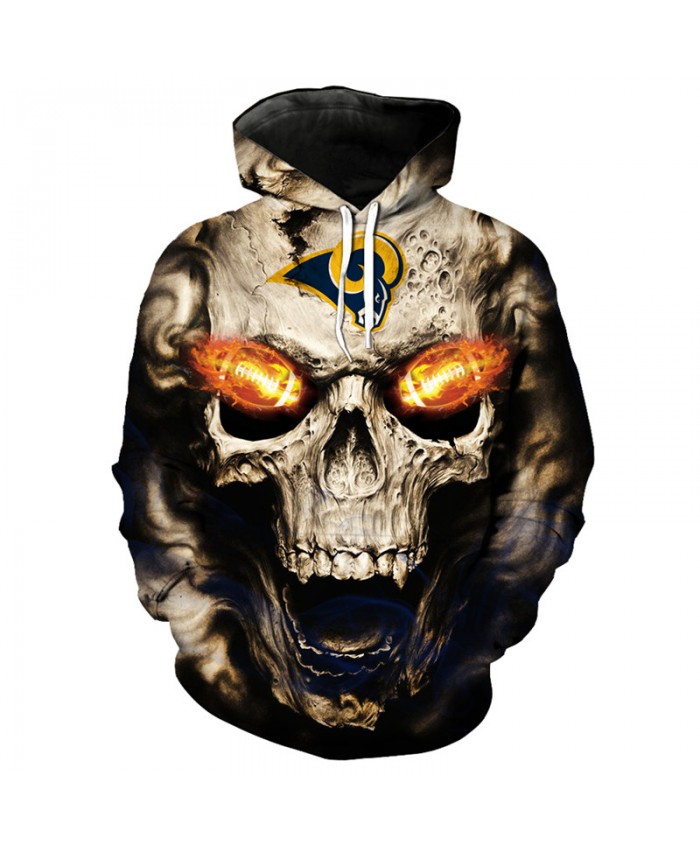 NFL roaring skull pullover fashion Los Angeles Rams hooded sweatshirt hip hop streetwear