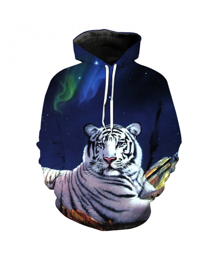 Night White Tiger Casual Hooded Pullover Casual Hoodie Autumn Tracksuit Pullover Hooded Sweatshirt