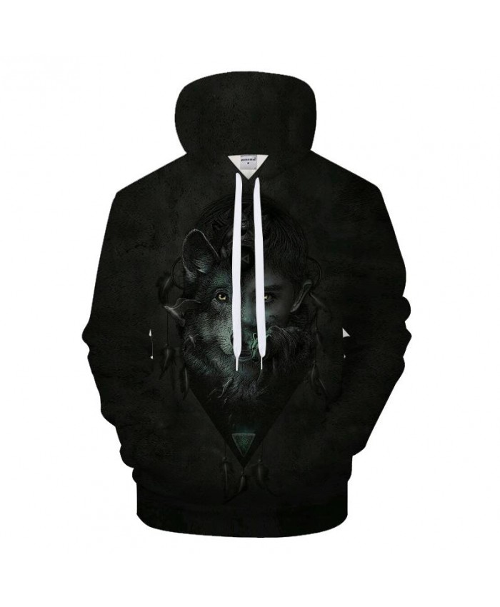 One-ear Wolf Hoodies Pullover Tracksuits Streatwear Hoody 3D Men Clothing Autumn Sweatshirts Pullover Coat Drop ship