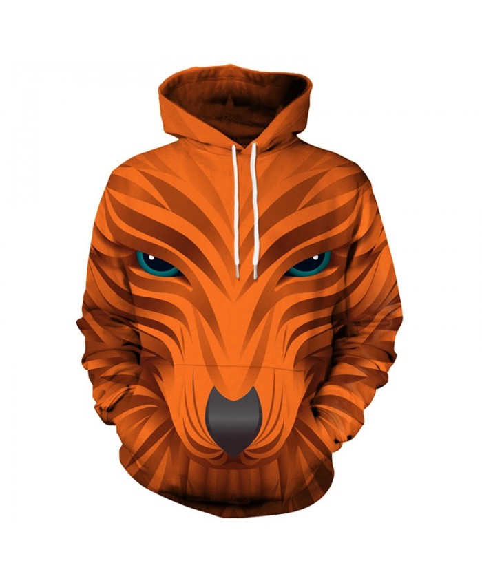 Orange Wolf Hoodies Men/Women 3d Sweatshirts With Hat Hoodies Hand Painted Print Colorful Blocks Wolf Hooded Hoodies