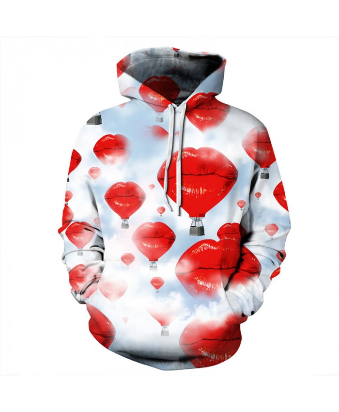 Personality Sexy Red Lips Hot Air Balloon Printing Fashion Sweatshirt Hoodies Pullover