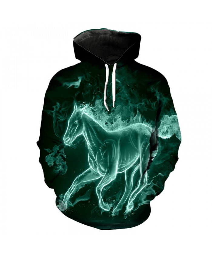Personalized Green Smoke Horse Fashion Men's Hooded Sweatshirt Casual Hoodie Autumn Tracksuit Pullover Hooded Sweatshirt