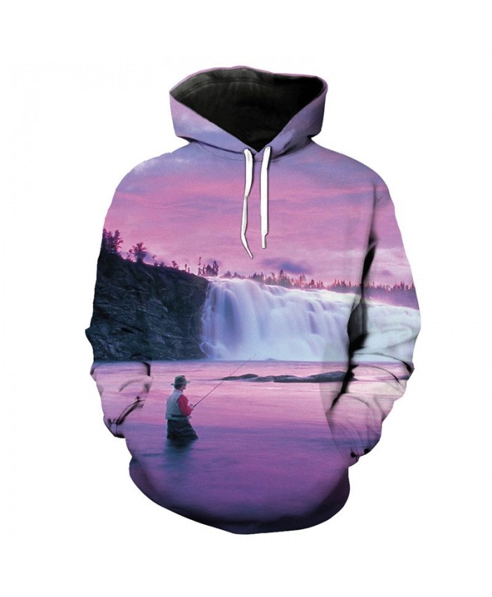 Pink Sky River Concentrate Angler Fun Hoodie Casual Sweatshirt Men Women Casual Pullover Sportswear