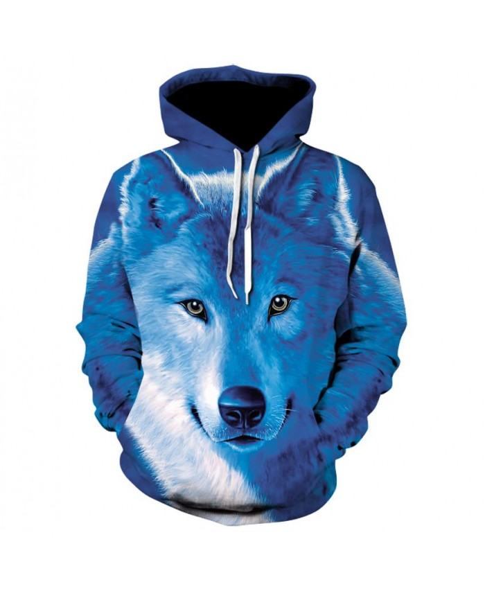 Plus Size Blue Wolf Hoodies Hip Hop Unisex Hoody Sweatshirt 3d Animal Print Tracksuit Pullover With Big Pockets